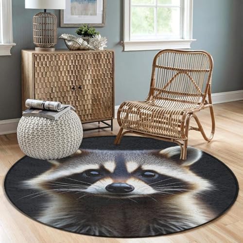 Fashion Round Area Rug Large Non Slip Carpet Unisex Home Decor Mat Animal Print Raccoon