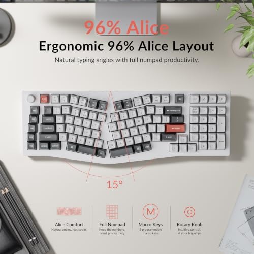Keychron Q13 Ultra 8K Wireless Mechanical Keyboard, White 96% Alice Ergonomic Keyboard with Numpad, Full Aluminum RGB Custom Keyboard, Hot-Swappable Silk POM Switch for Mac Windows Linux