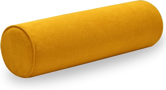 Cylinder Round Memory Foam Support Pillows Cervical Neck Roll Pillow with Pillowcase Soft, Comfortable and Breathable for Sleeping, Chair, Car, Sofa，Travel Yellow- 24X6