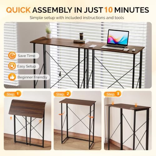 VINGLI 31.5" Folding Desk for Small Spaces, Standing Laptop Desk, Brown