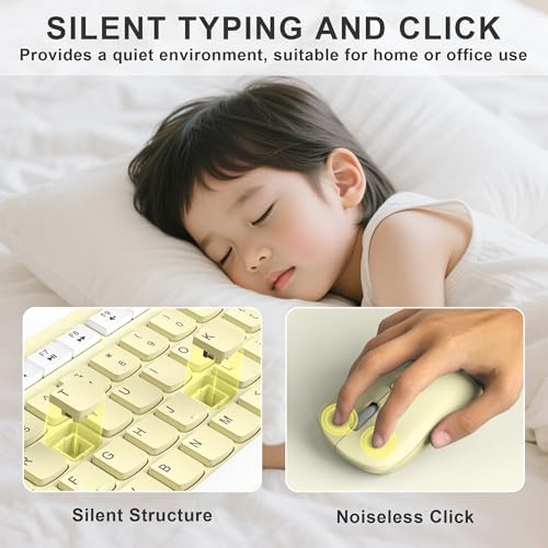Wireless Keyboard and Mouse Combo Silent for Office and Home(Canary Yellow)