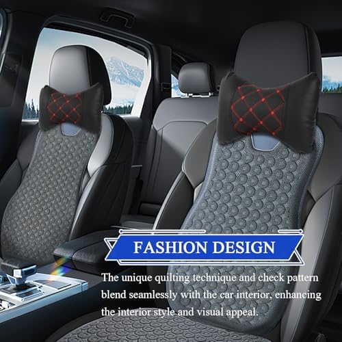 wuyaoyao 2PCS Car Neck Pillow, Soft Breathable Headrest Pillow for Cars, Comfortable Auto Seat Neck Support Pillows, Vehicle Head Rest Cushion for Driving Fatigue Relief, Car Accessories (Black+Red)