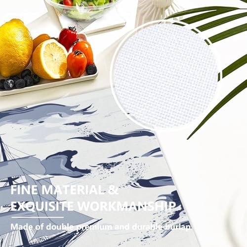 Sailing Ship Maritime Linen Placemats, Ocean Waves Nautical Table Mats for Table Washable Heat Insulation Thick Dining Mat, Indoor/Outdoor 12X18 in 8 Pcs