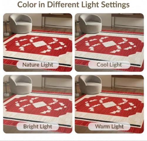 9'x12' Red Ivory Cat Crimson Boho Geometric Washable Area Rug