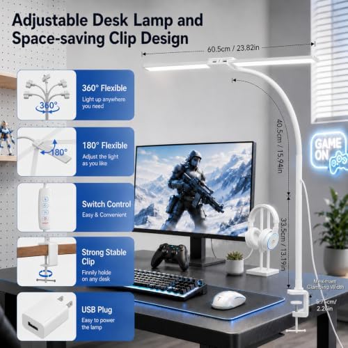 Desk Lamps for Home Office, Computer Light Bar, Double Head, White