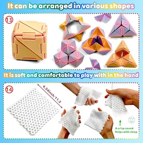 14-in-1 3D Printed Fidget Set for Adults - Sensory Anxiety Relief with Clicker, Articulated Dragon, Impossible Pyramid, Gyro Spinner, Poker Chips, Stress Relief Gifts for Men Women