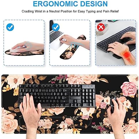 iCasso Floral 4in1 Computer Mat, 35.4"x15.7" Work Mat for Computer