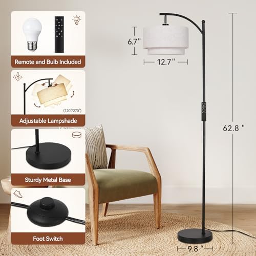 SUNMORY Arc Floor Lamps for Living Room with 12W Remote and Dimmable Bulb