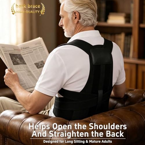 Back Brace Posture Corrector for Seniors Women and Men Upgraded Dynamic Traction Correction System Adjustable Shoulder Support Straightener Helps Reduce Upper Lower Back Pain Suitable for Hump Scoliosis Black XX-Large
