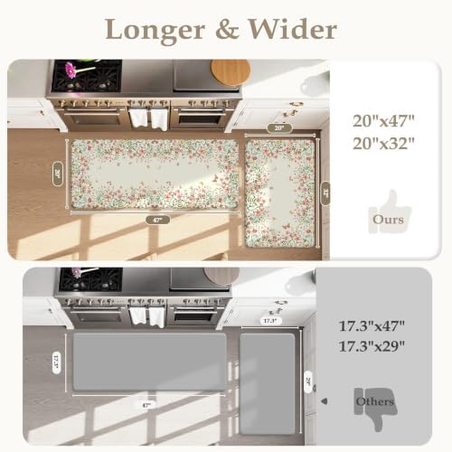 KIMODE Kitchen Mats for Floor Anti Fatigue, Flower Butterfly Kitchen Rugs