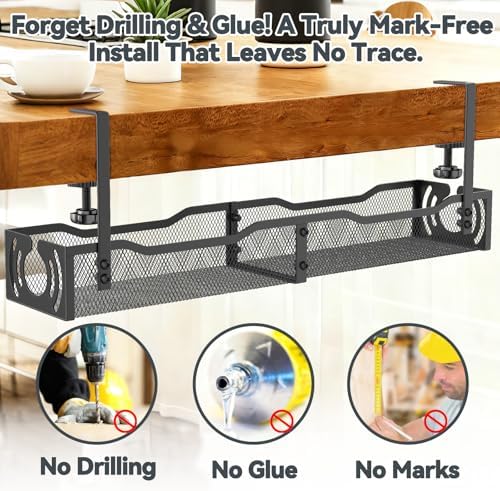 Cable Management, 25.3'' Under Desk Cable Management Tray No Drill