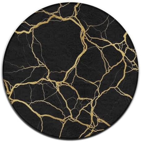 Circular Rugs Large Modern Round Area Rug Fashion Decor Mat for Home Office Black Marble Gold Texture Art, 60inch