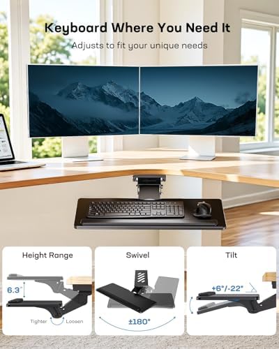 HUANUO Under Desk Keyboard Tray for Flat Bottom and Cross Beam Desks