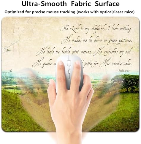 9.5x7.9 Inch Office/Gaming Mouse Pad, The Lord is My Shepherd Vintage Bible Verse Scripture Green Pasture Psalm 23 Christian Art, Cute Anti-Slip Mat for Desk Decor