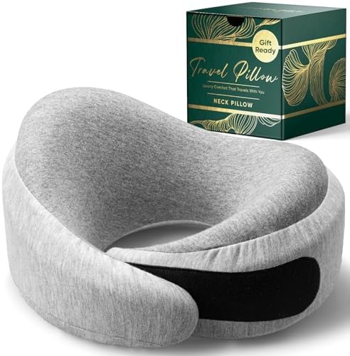 Proglobe Luxe Memory Foam Travel Pillow, Organic Cotton Cover, Light Gray