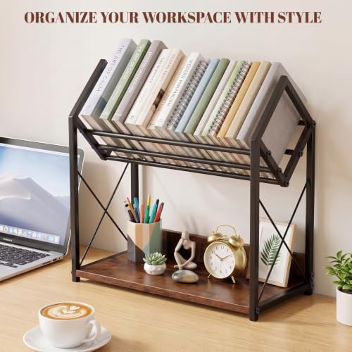 Desktop Bookshelf Organizer, 2 Tier Wood Desk Shelf for Tabletop Storage, Small Desktop Shelf for Office Home Dorm, Table Shelf Book Rack for Books/Supplies/Decor Display (Black)