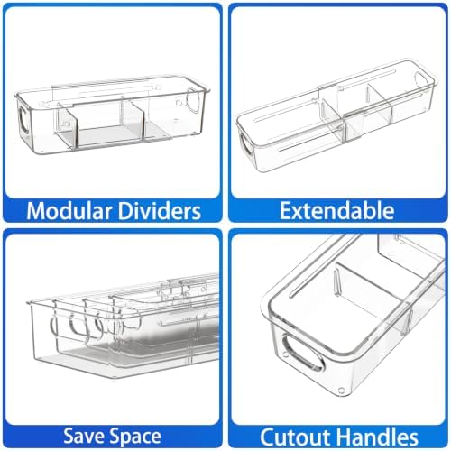 8 Pcs Expandable Drawer Organizer, Adjustable Desk Drawer Organizer with Dividers, 4-Sizes Plastic Storage Bins for Makeup, Kitchen, Bathroom Vanity, Office & Gadgets Drawer