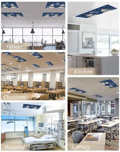 Watercolor Snowman Magnetic Fluorescent Light Covers for Ceiling Lights 2 x 4 Feet,Christmas Snowflake Plaid Blue Office Classroom Kitchen Drop Ceiling Light Covers Filters Shade Panel 4 Packs