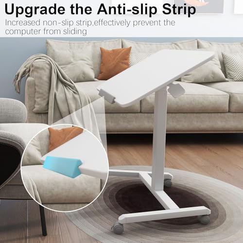 PUNCIA 25" Mobile Standing Desk Pneumatic Adjustable Tilting Desktop, White