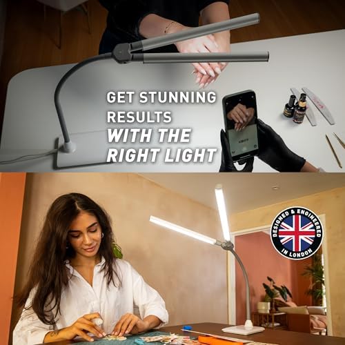 DuoPro Table Lamp - Double Shade LED Task Lamp, 4 Brightness Levels, 6,000K Daylight, 2,100 Lux, Anti-Glare, Flexible Arm, Touch Dimmer - Ideal for Sewing, Crafting, Reading