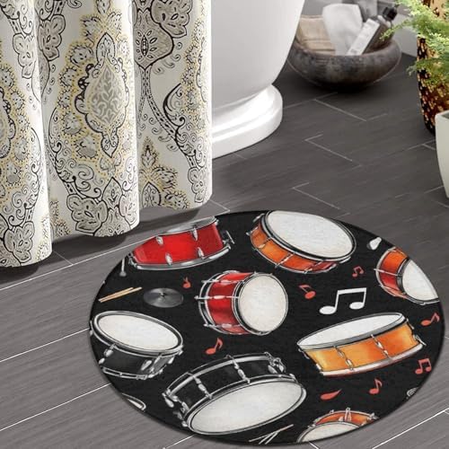 Fashion Round Area Rug Large Non Slip Carpet Unisex Home Decor Mat Black Drum Kit