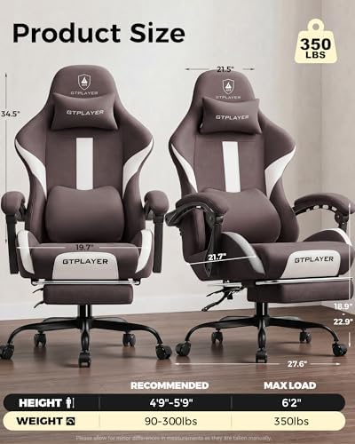 LUCKRACER Big and Tall Gaming Chair, 350Lbs Heavy Duty Office Chairs High Back Computer Chairs with Foot Rest Wide Cushion Lumbar Support Desk Chair Comfy for Adults Breathable Fabric, Brown