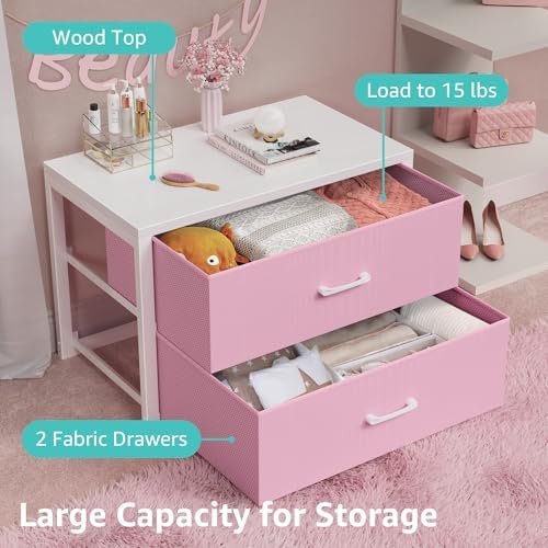 BOLUO Stackable Closet Drawers for Clothes Organizers and Storage Fabric Pink 2 Drawer Dresser for Bedroom 2 Packs Modern Large