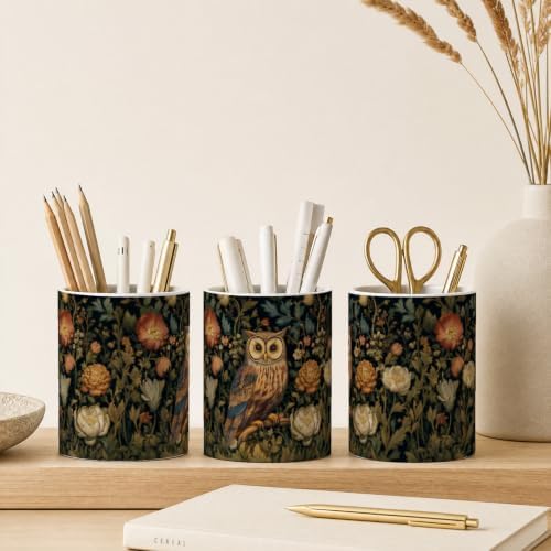 Pen Holder for Desk Ceramic Pencil Cup, Cute Makeup Brush Desk Organizer, Desk Accessories, School Supplies, Teacher Appreciation Gifts, Birthday Christmas Gift for Women (Owl)