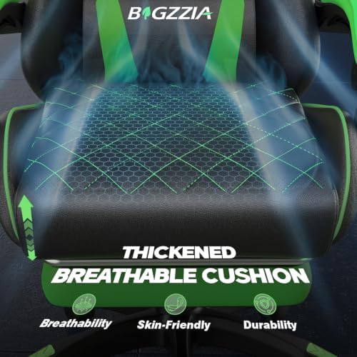 Bigzzia Gaming Chair with Footrest, Comfortable Gamer Chairs Green
