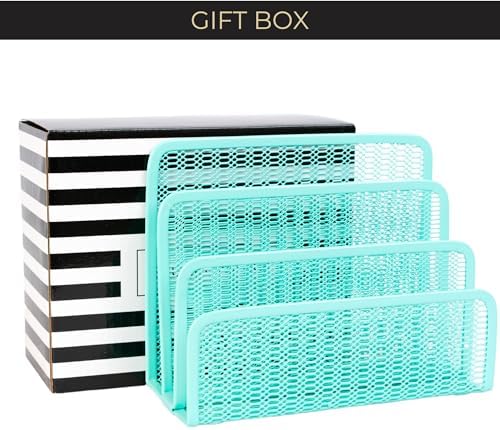 BLU MONACO Aqua Metal Mesh Letter Sorter for Desk| Modern Desk Organizer | Space-Saving Vertical Mail Holder | Office & Home Paper Organizer | Outgoing Mail Holder