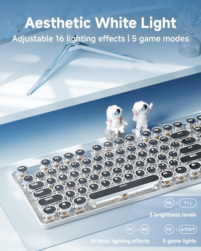 Wireless Typewriter Style Mechanical Keyboard with White Backlit, Full Size