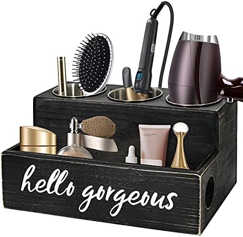 Unistyle Hair Blow Dryer Holder Black Curling Iron Holder Countertop, Hair Tools & Styling Supplies Organizer Flat ,Bathroom Counter Organizer for Accessories, Makeup, Toiletries Storage