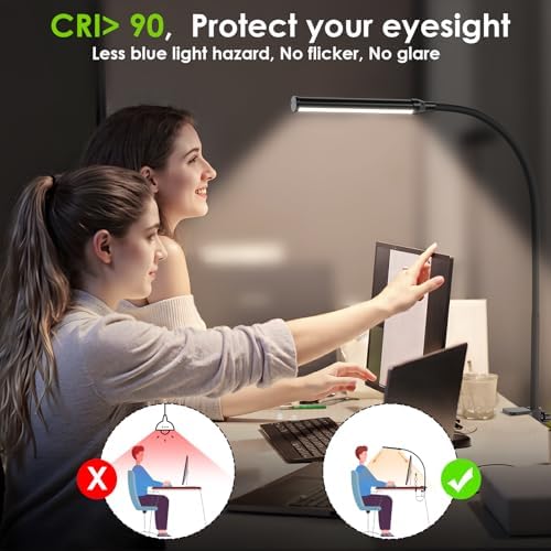 ShineTech LED Desk Lamp with Clamp,Clip On Desk Lamp for Home Office