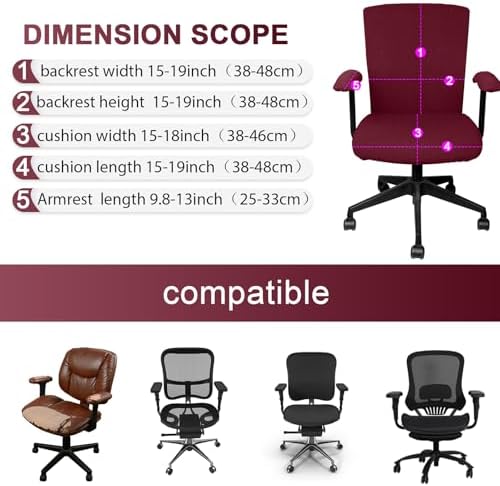 Tallew 4 Pcs Office Chair Covers Stretchable Armrest Seat,XL,Burgundy