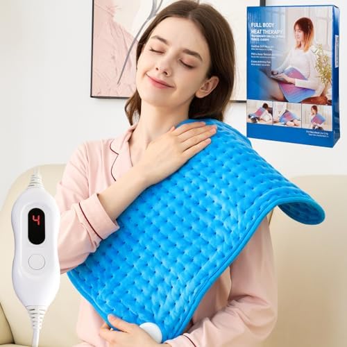 Dry & Moist Heating Pad for Back, Neck, Shoulders, Knees, Period Cramps, Sore Muscles, Soft Electric Heating Pad, Fast Heating,4 Heat Levels, Auto-Off, Machine Washable,Perfect Gifts (Blue,12"x24")