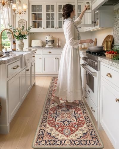 DEXI Kitchen Floor Mats Cushioned Anti Fatigue Runner Rug 24x107 Red/Black