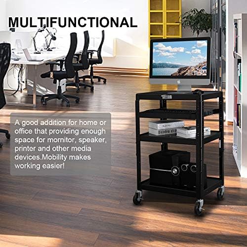 TUFFIOM AV Presentation Cart for Video Projector Laptop Computer, Mobile Workstation Utility Media Cart for School Classroom Office, Rolling Storage Stand with Keyboard Shelf