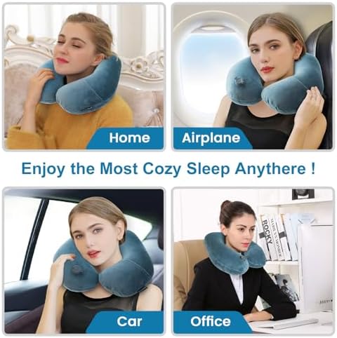 Keemall Portable Inflatable Travel Neck Pillow for Airplane, Car & Office
