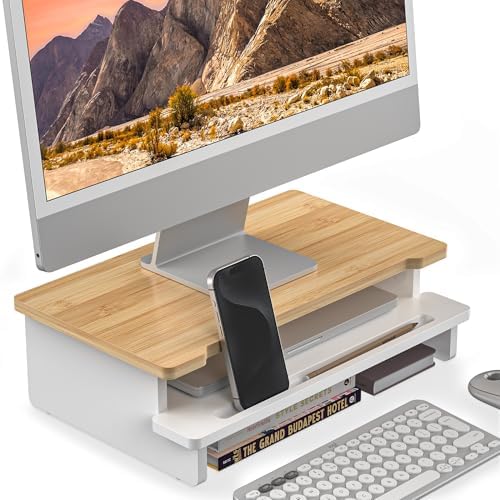 16.5” Bamboo Monitor Stand with Phone & Tablet Holder Desk Shelf