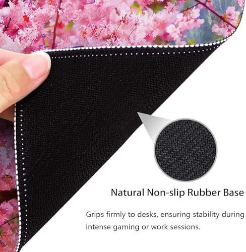 Japanese Spring Cherry Blossom Garden Mouse Pad, Asian Pavilion Desk Mat