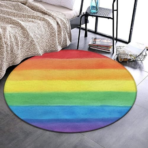 Circular Rugs Large Modern Round Area Rug Fashion Decor Mat for Home Office Rainbow Pride Pattern