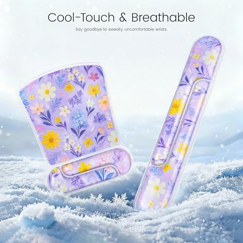Ospelelf Mouse Pad with Wrist Rest and Ergonomic Gel Keyboard Hand Wrist, Support for Typing Gaming, Relieve Wrist Pain, Cool & Easy to Clean, for Office, Programmer, Home Computer Use Purple Floral