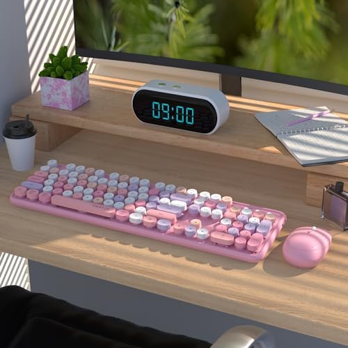 UBOTIE Colorful Wireless Keyboard and Mouse Combo (Pink-Colorful)