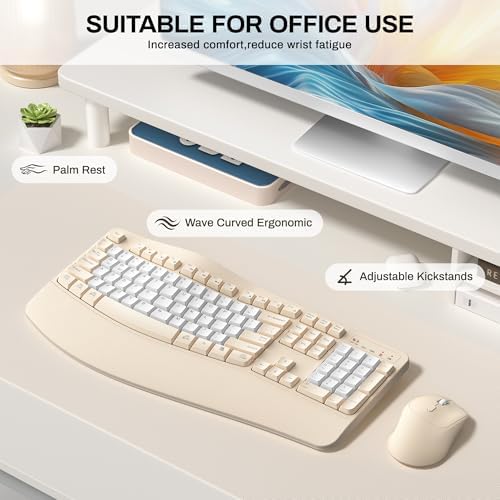 Wireless Keyboard and Mouse Combo,2.4G Ergonomic Wave Keys(Latte Color-B)