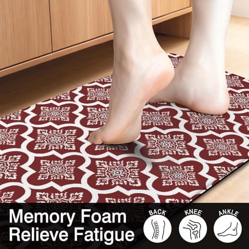 Christmas Floral Anti Fatigue Kitchen Mats, 17.3"x47"+17.3"x29"