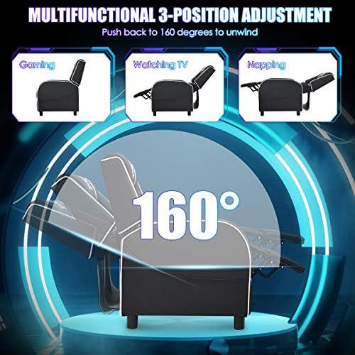 Giantex Gaming Recliner Chair, Adjustable Massage Gaming Chairs for Adults, Ergonomic Comfortable Lounge Leather Sofa w/Footrest, Remote Control, Side Pocket, Racing Style Single Sofa Recliners, White