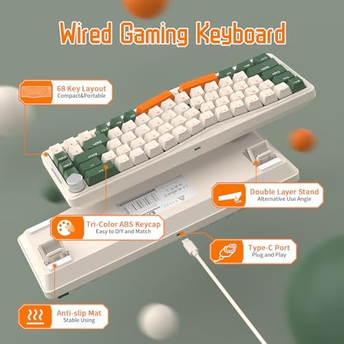 ATTACK SHARK AKS068 Wired Mechanical Gaming Keyboard 65% Alice Layout-Green