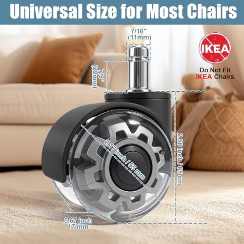 11x22 mm Office Chair Wheel Replacement(Set of 5)