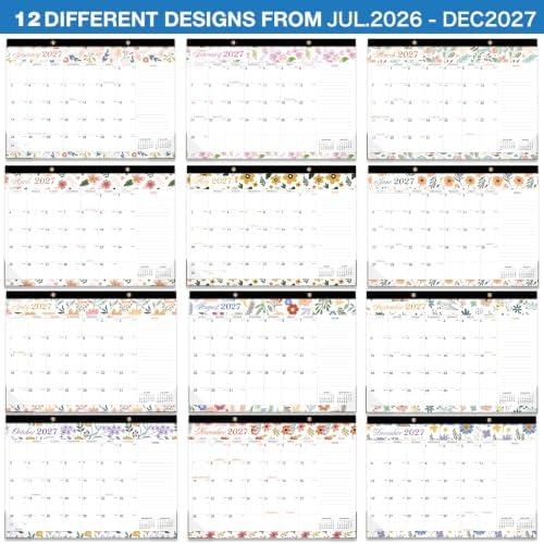 Desk Calendar 2026-2027 - 18 Month Desk Calendar 2026-2027, Jul 2026 - Dec 2027, 17" x 12", Desktop/Wall Calendar with Plastic Cover, Thick Paper, Corner Protectors - Floral