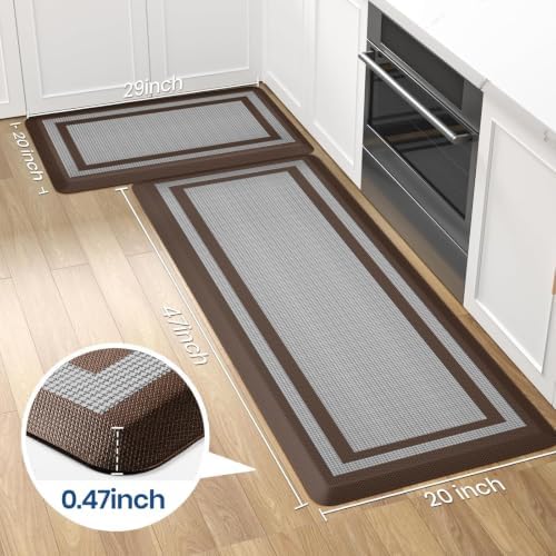 2PCS Kitchen Rugs Cushioned Anti-Fatigue Kitchen Mats Comfort Standing Mat